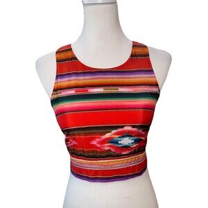 ASTR XS Aztec Multicolor Crop Top Sleeveless Back Zip Boho Festival Tank USA